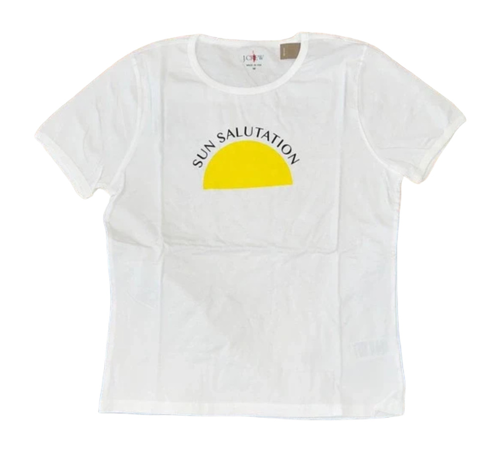 NWT J. Crew White W/Yellow "Sun Salutation" Graphic T-Shirt - SIZE MEDIUM
